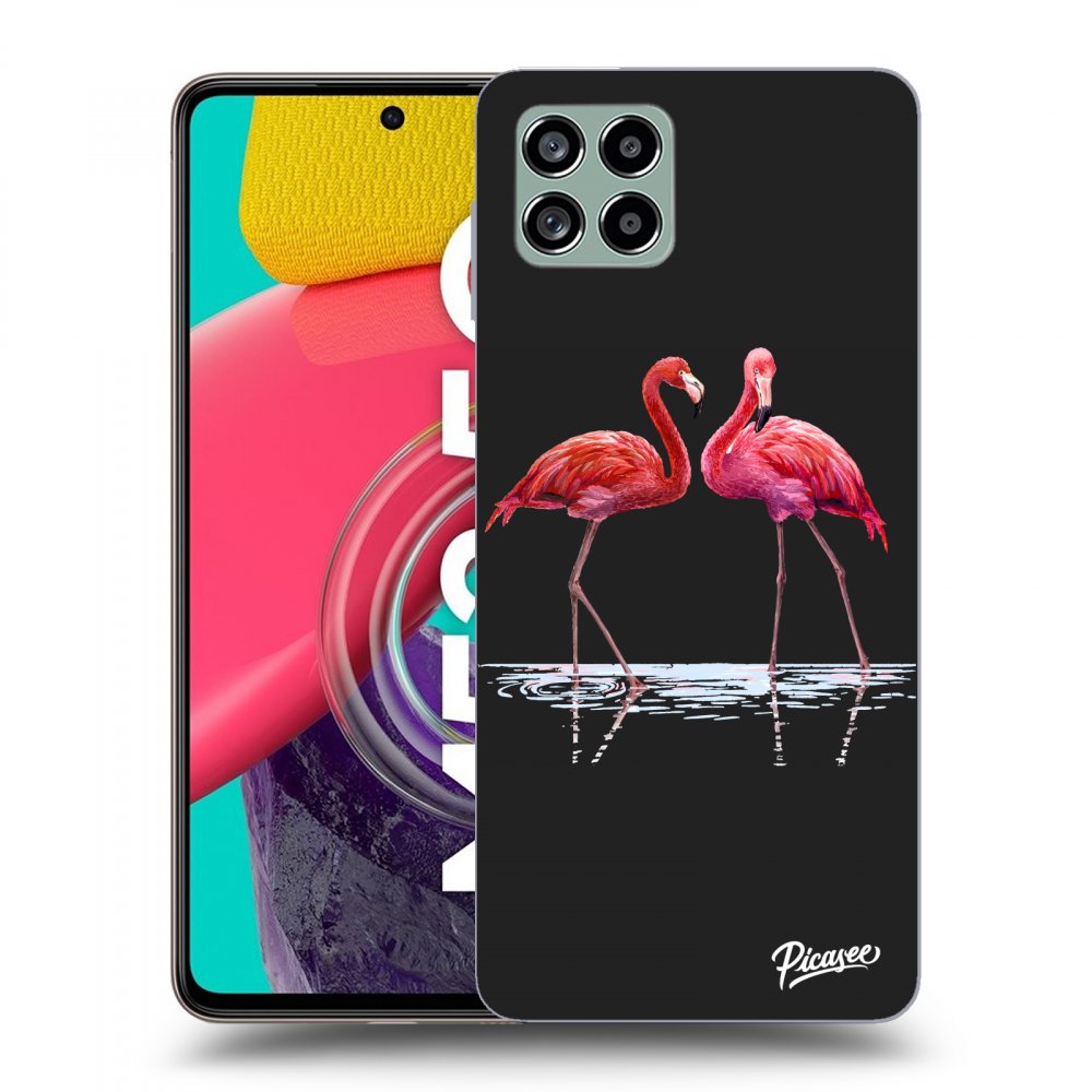 Picasee crna silikonska maskica za Samsung Galaxy M53 5G - Flamingos couple