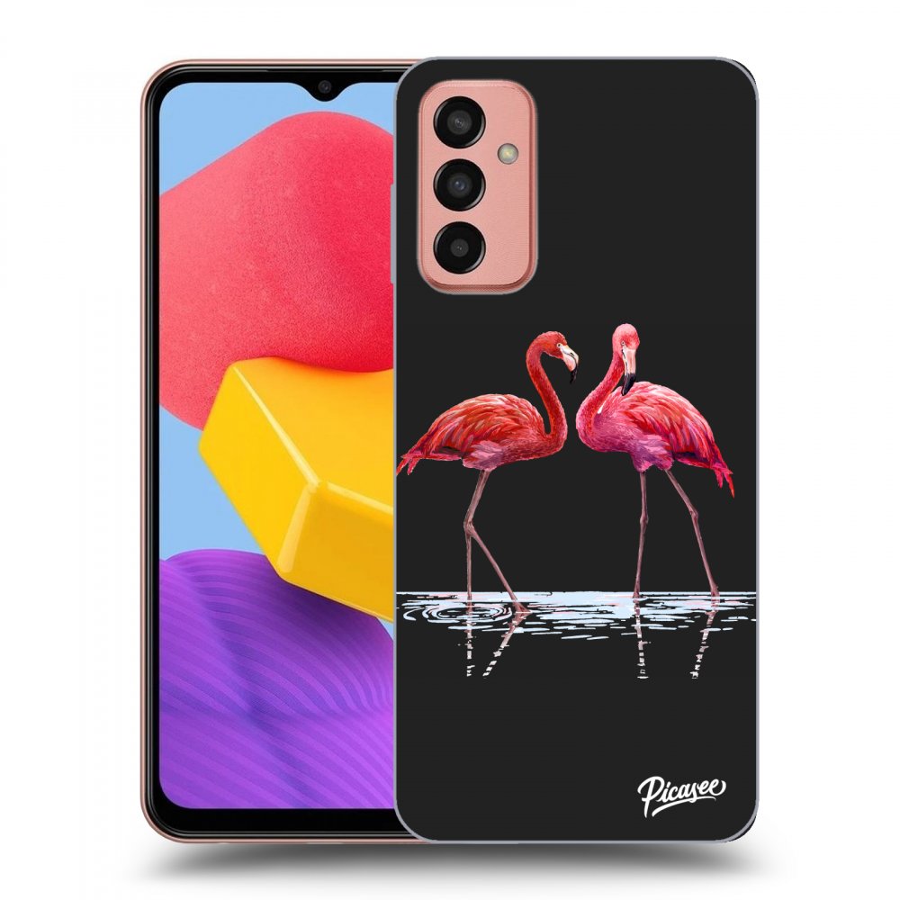 Picasee crna silikonska maskica za Samsung Galaxy M13 M135F - Flamingos couple