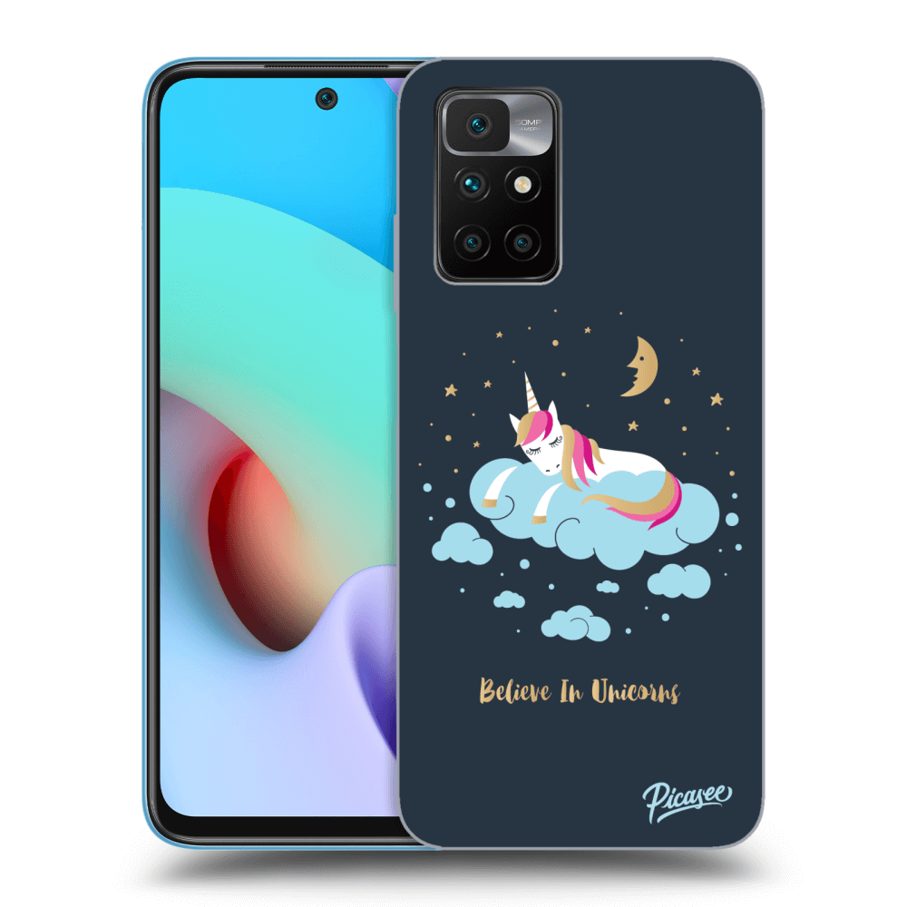 Picasee crna silikonska maskica za Xiaomi Redmi 10 (2022) - Believe In Unicorns