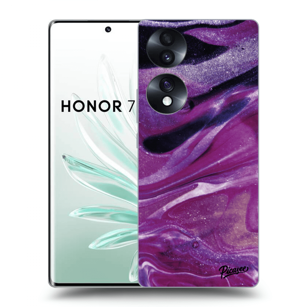 Picasee crna silikonska maskica za Honor 70 - Purple glitter