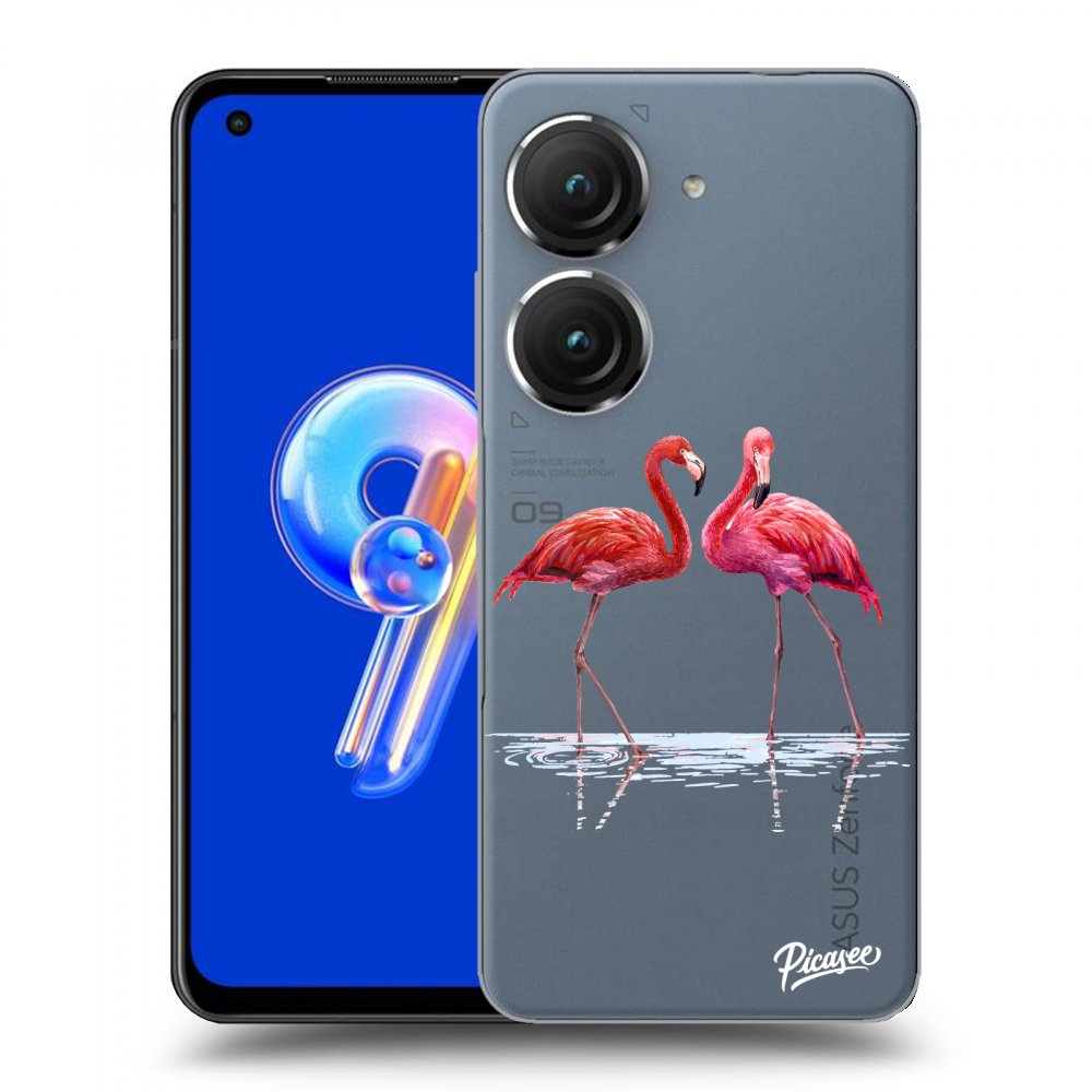 Picasee silikonska prozirna maskica za Asus Zenfone 9 - Flamingos couple