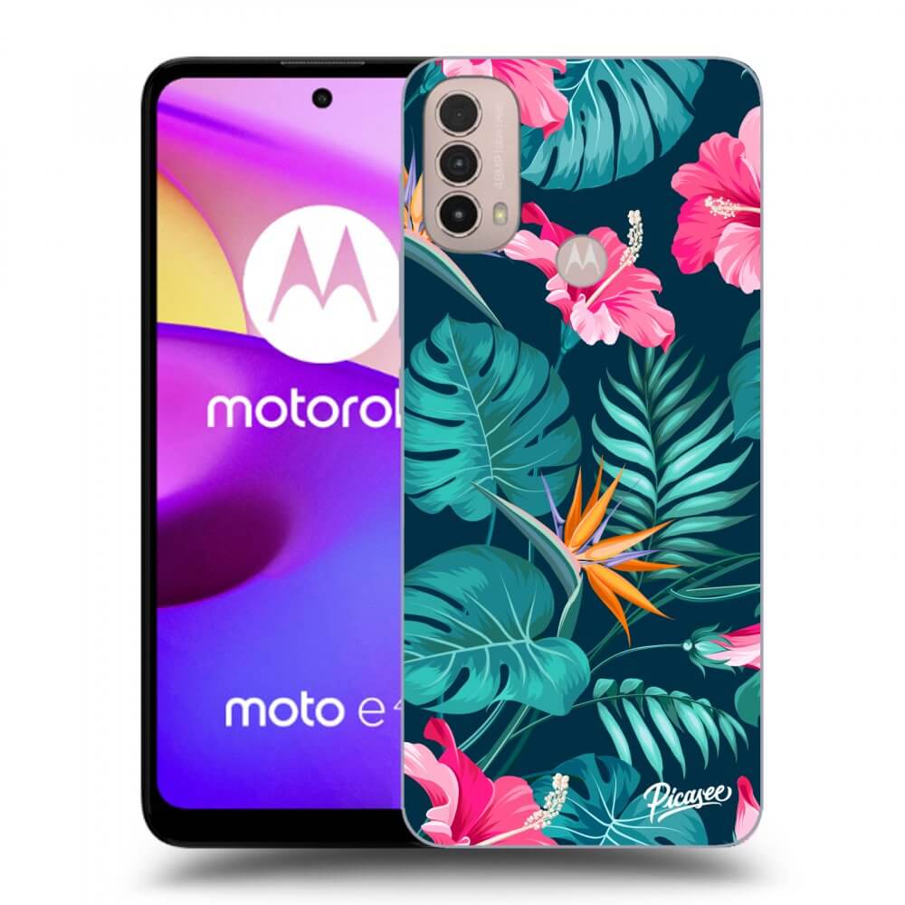 Picasee crna silikonska maskica za Motorola Moto E40 - Pink Monstera