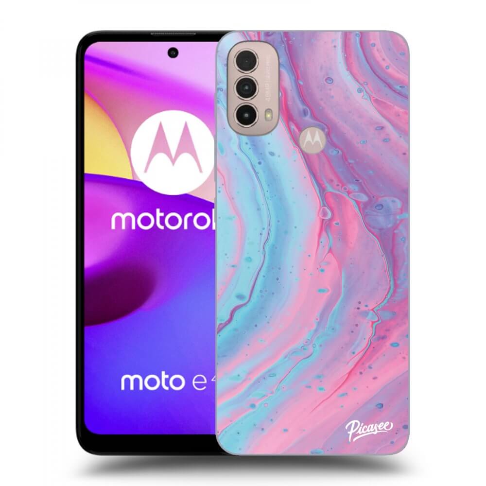 Picasee crna silikonska maskica za Motorola Moto E40 - Pink liquid