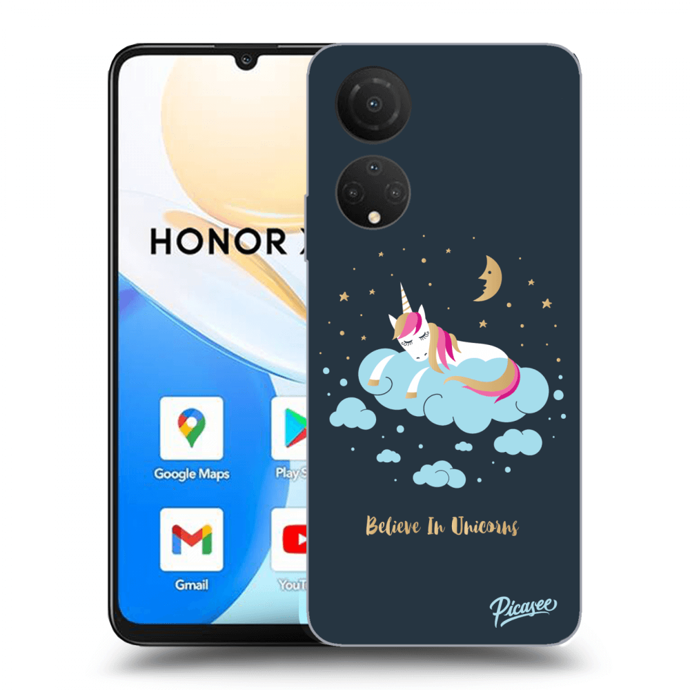 Picasee crna silikonska maskica za Honor X7 - Believe In Unicorns