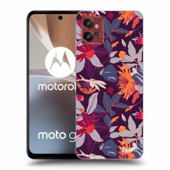 Picasee crna silikonska maskica za Motorola Moto G32 - Purple Leaf