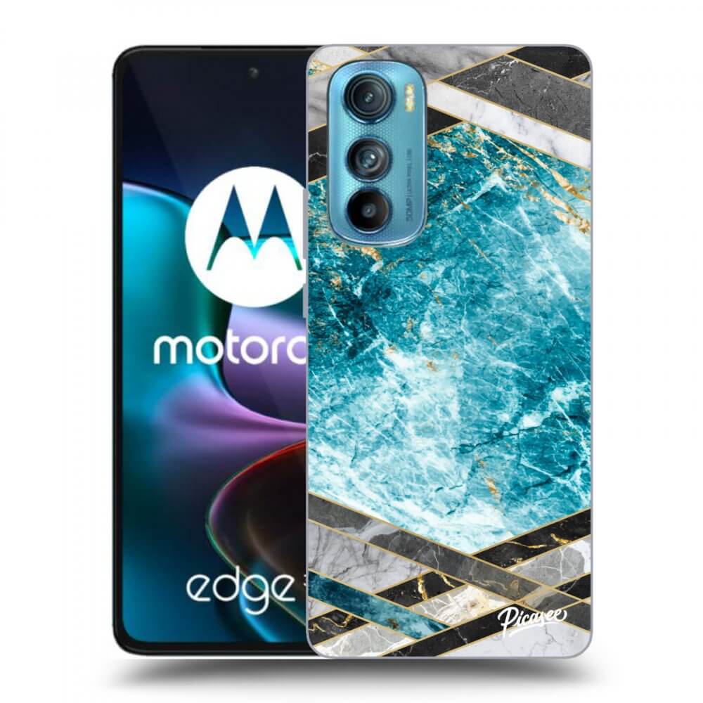 Picasee crna silikonska maskica za Motorola Edge 30 - Blue geometry