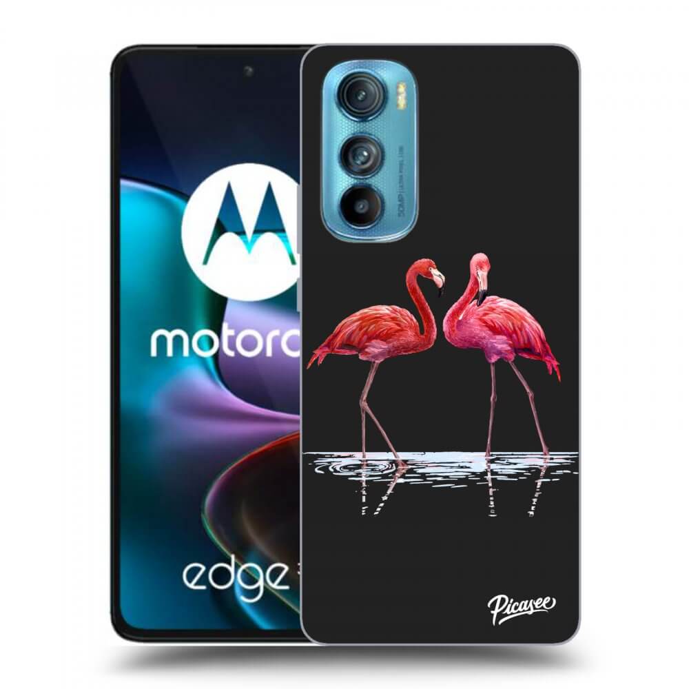 Picasee crna silikonska maskica za Motorola Edge 30 - Flamingos couple