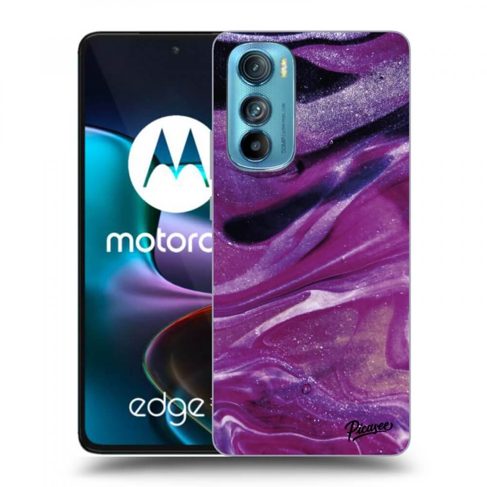 Picasee crna silikonska maskica za Motorola Edge 30 - Purple glitter