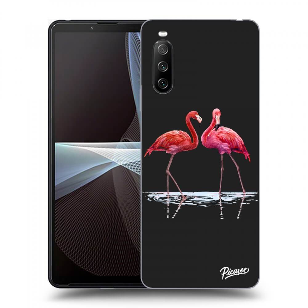 Picasee crna silikonska maskica za Sony Xperia 10 III - Flamingos couple