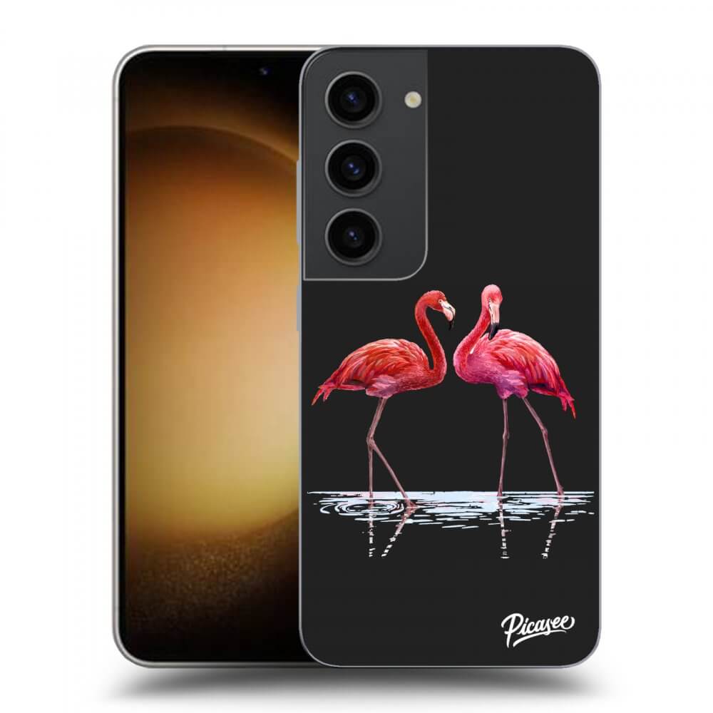 Picasee crna silikonska maskica za Samsung Galaxy S23 5G - Flamingos couple