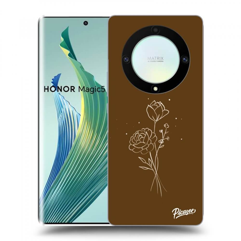 Picasee crna silikonska maskica za Honor Magic5 Lite 5G - Brown flowers