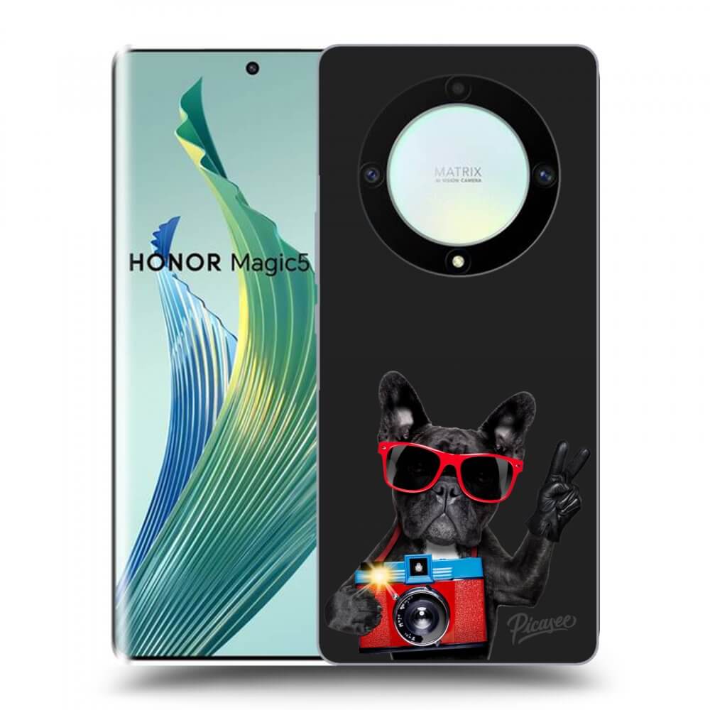 Picasee crna silikonska maskica za Honor Magic5 Lite 5G - French Bulldog