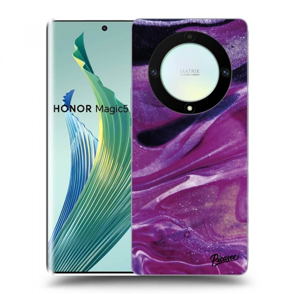 Picasee crna silikonska maskica za Honor Magic5 Lite 5G - Purple glitter