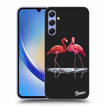 Picasee crna silikonska maskica za Samsung Galaxy A34 5G A346B - Flamingos couple