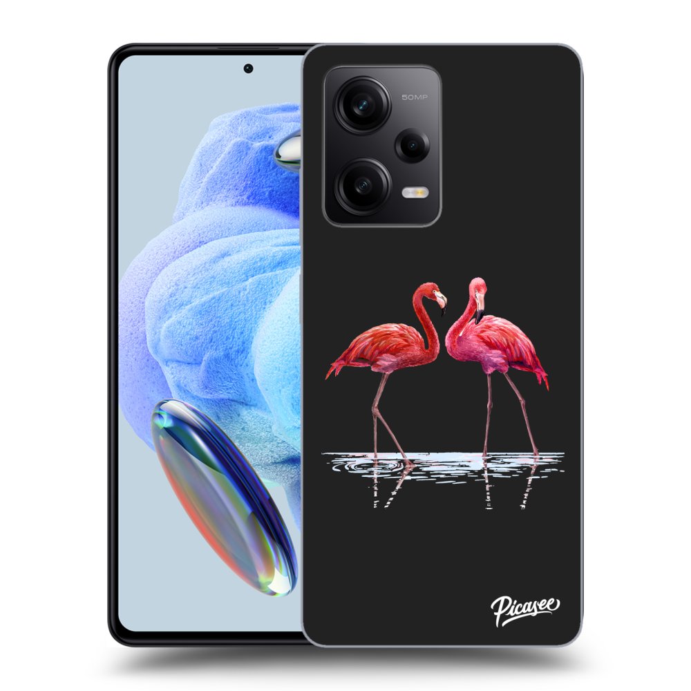 Picasee crna silikonska maskica za Xiaomi Redmi Note 12 5G - Flamingos couple