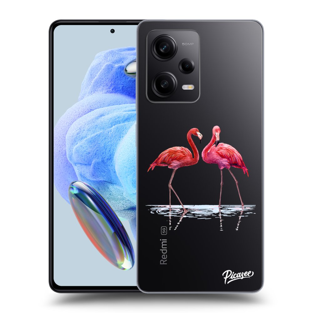 Picasee silikonska prozirna maskica za Xiaomi Redmi Note 12 5G - Flamingos couple