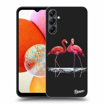 Picasee crna silikonska maskica za Samsung Galaxy A14 4G A145R - Flamingos couple
