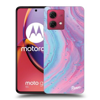 Picasee crna silikonska maskica za Motorola Moto G84 5G - Pink liquid