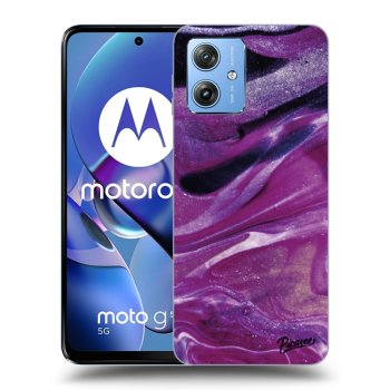 Picasee crna silikonska maskica za Motorola Moto G54 5G - Purple glitter
