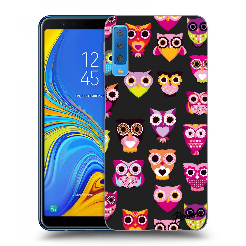 Picasee crna silikonska maskica za Samsung Galaxy A7 2018 A750F - Owls