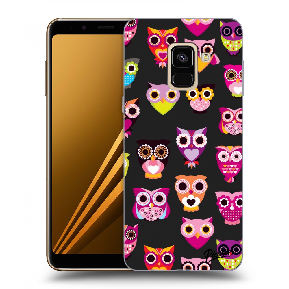 Picasee crna silikonska maskica za Samsung Galaxy A8 2018 A530F - Owls