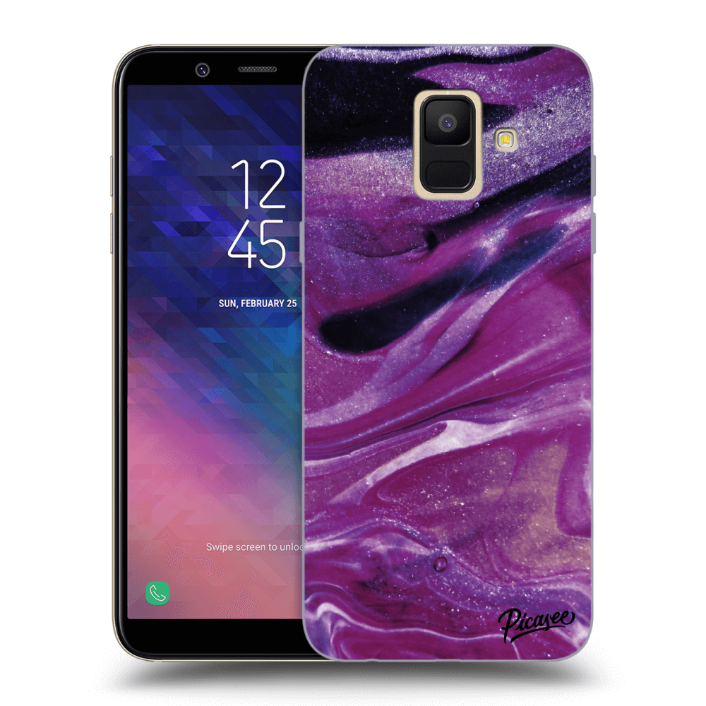 Picasee silikonska prozirna maskica za Samsung Galaxy A6 A600F - Purple glitter