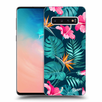 Picasee crna silikonska maskica za Samsung Galaxy S10 G973 - Pink Monstera