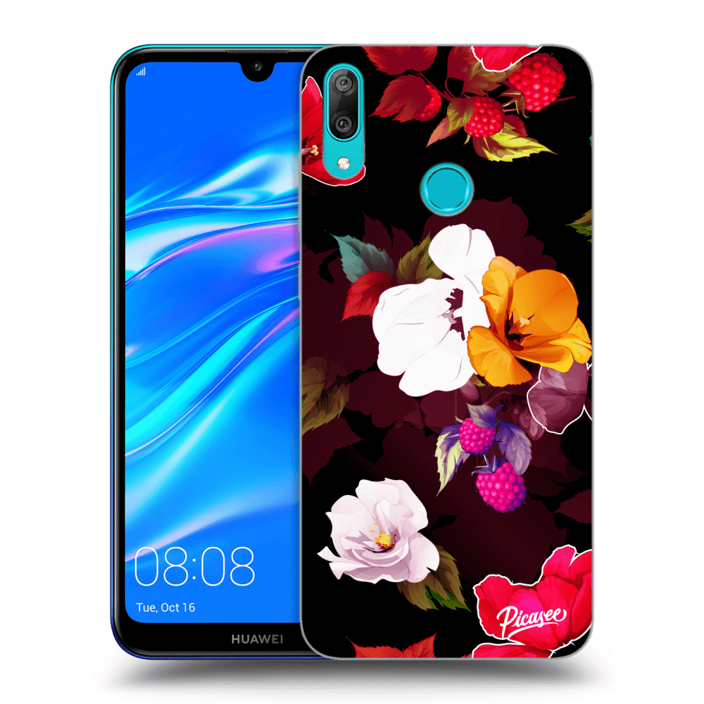 Picasee crna silikonska maskica za Huawei Y7 2019 - Flowers and Berries