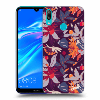 Picasee crna silikonska maskica za Huawei Y7 2019 - Purple Leaf