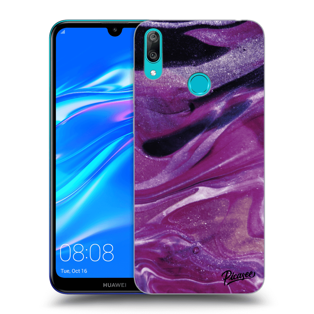 Picasee crna silikonska maskica za Huawei Y7 2019 - Purple glitter