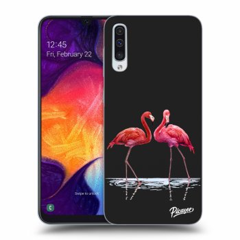 Picasee crna silikonska maskica za Samsung Galaxy A50 A505F - Flamingos couple