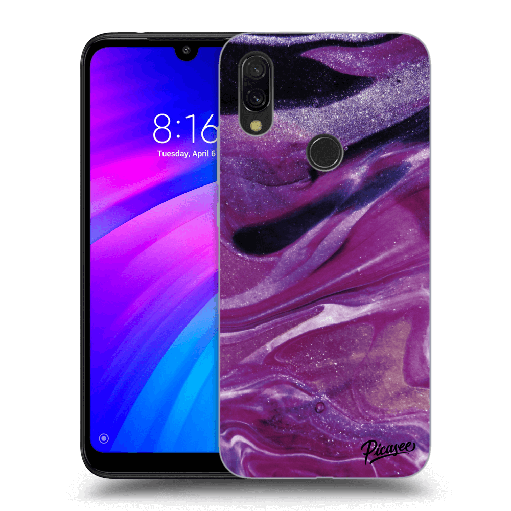 Picasee crna silikonska maskica za Xiaomi Redmi 7 - Purple glitter