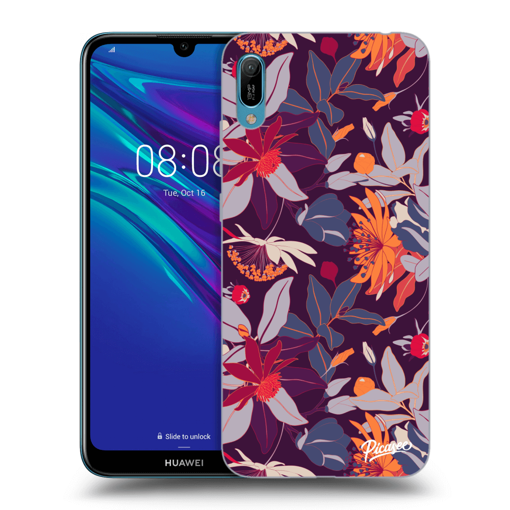 Picasee crna silikonska maskica za Huawei Y6 2019 - Purple Leaf
