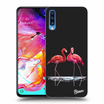 Picasee crna silikonska maskica za Samsung Galaxy A70 A705F - Flamingos couple