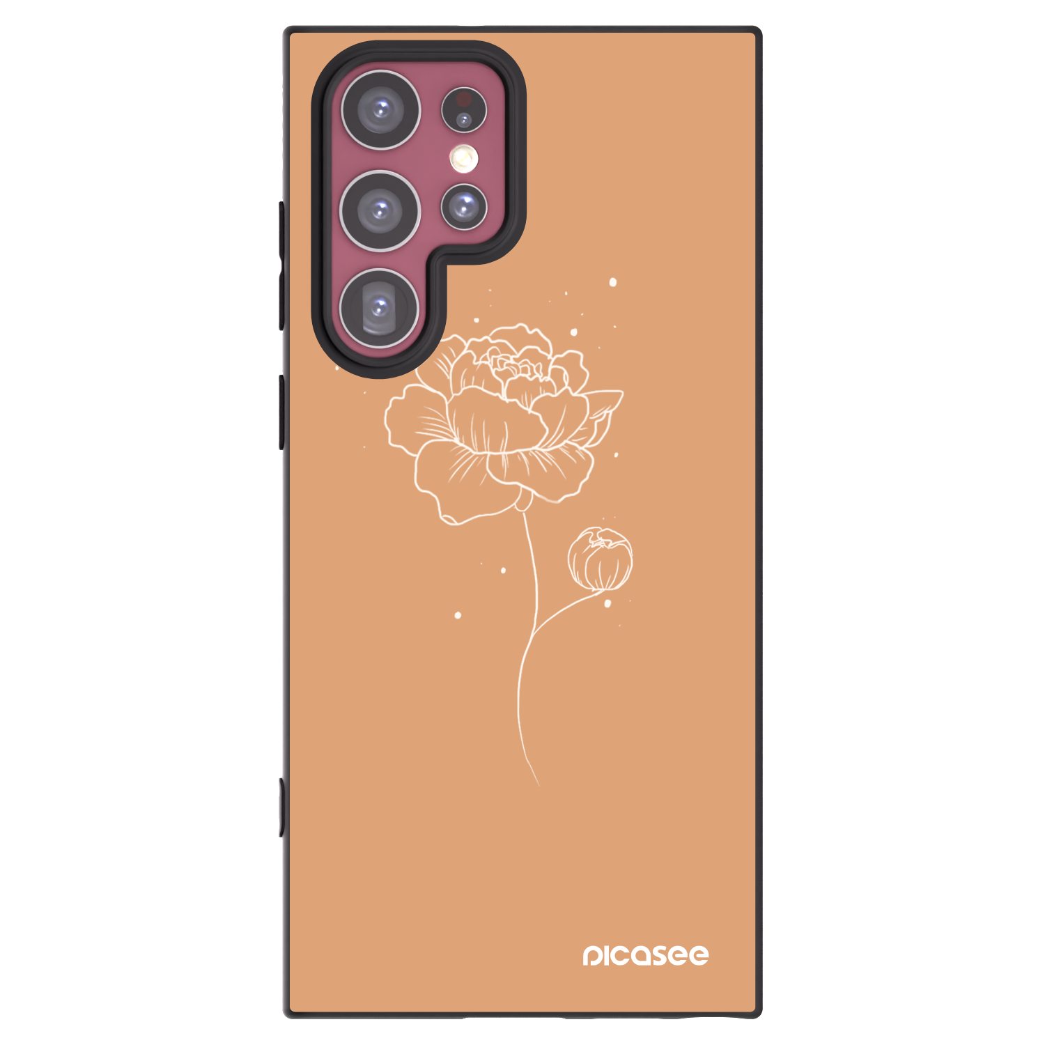 Picasee crna silikonska maskica za Samsung Galaxy S22 Ultra 5G - Peonies