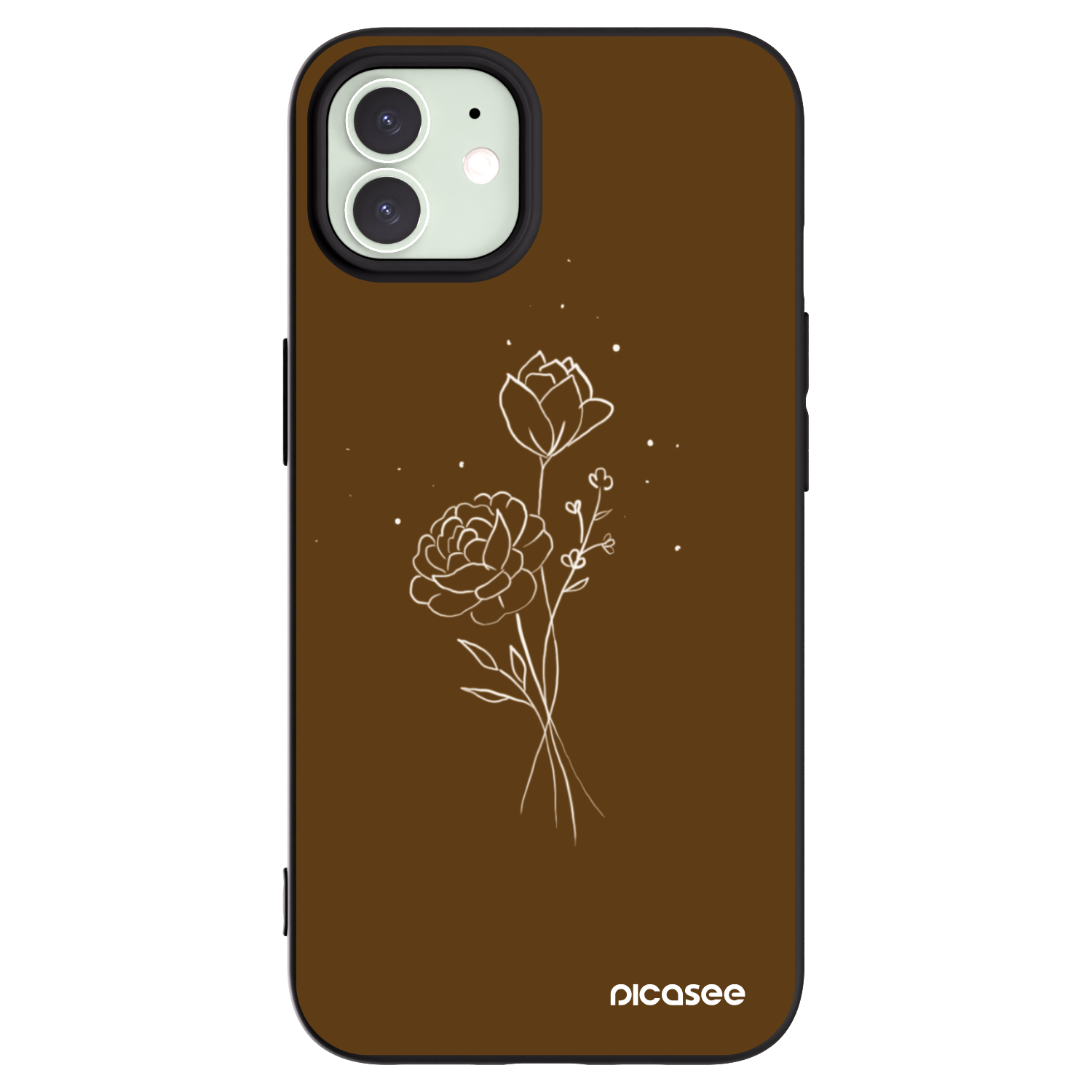 Picasee crna silikonska maskica za Apple iPhone 12 Pro - Brown flowers