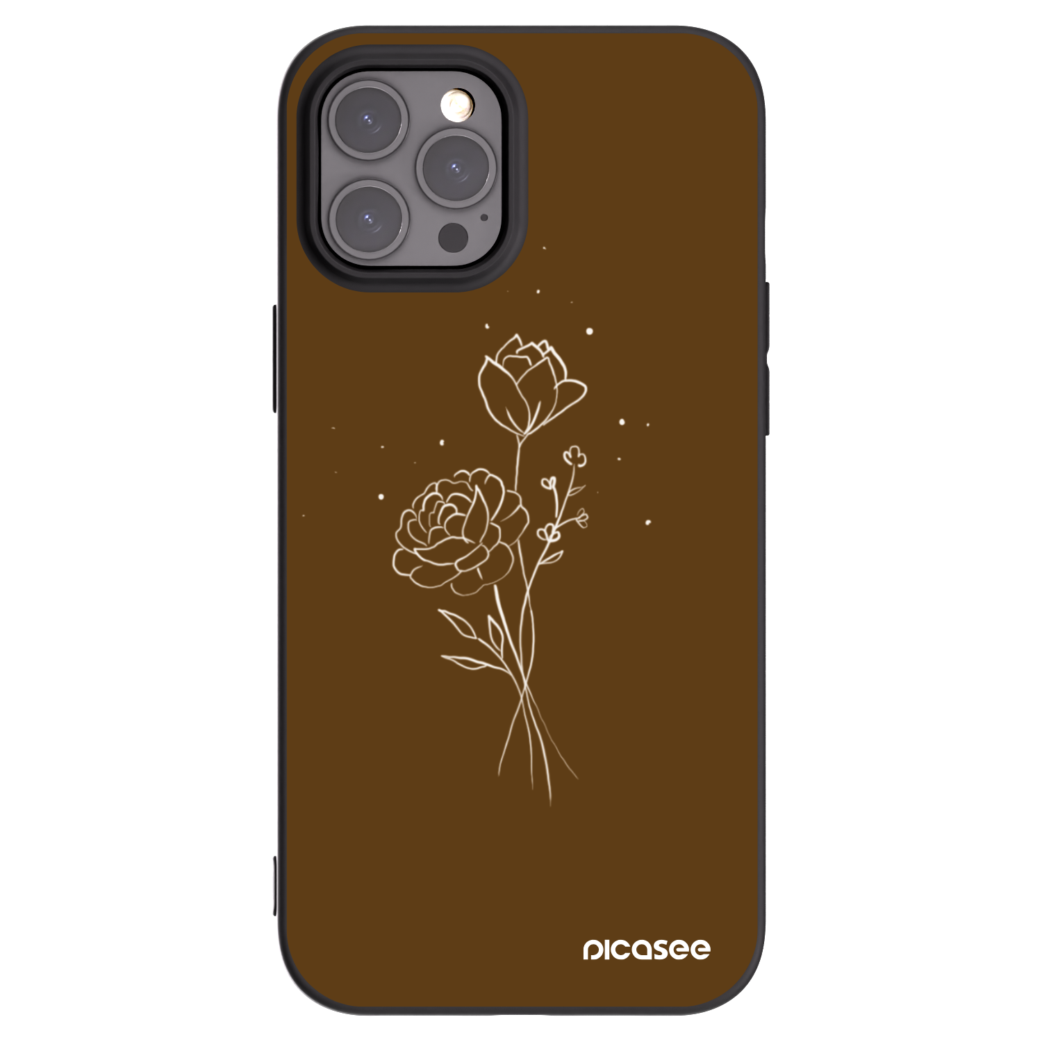 Picasee crna silikonska maskica za Apple iPhone 12 Pro Max - Brown flowers