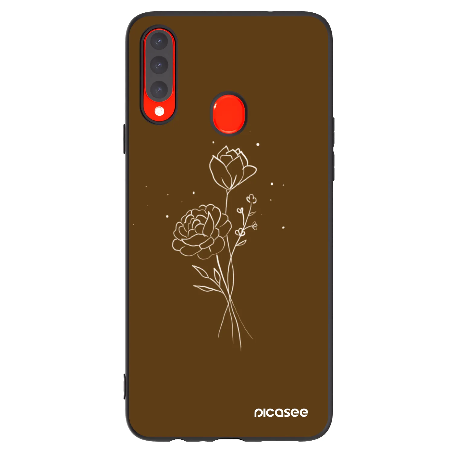 Picasee crna silikonska maskica za Samsung Galaxy A20s - Brown flowers