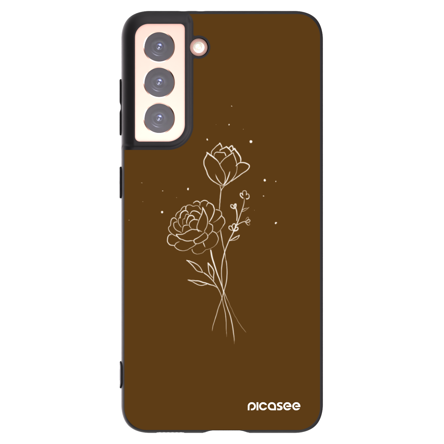 Picasee crna silikonska maskica za Samsung Galaxy S21 5G G991B - Brown flowers