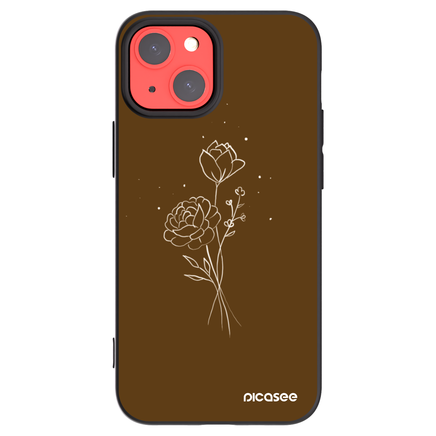 Picasee crna silikonska maskica za Apple iPhone 13 mini - Brown flowers