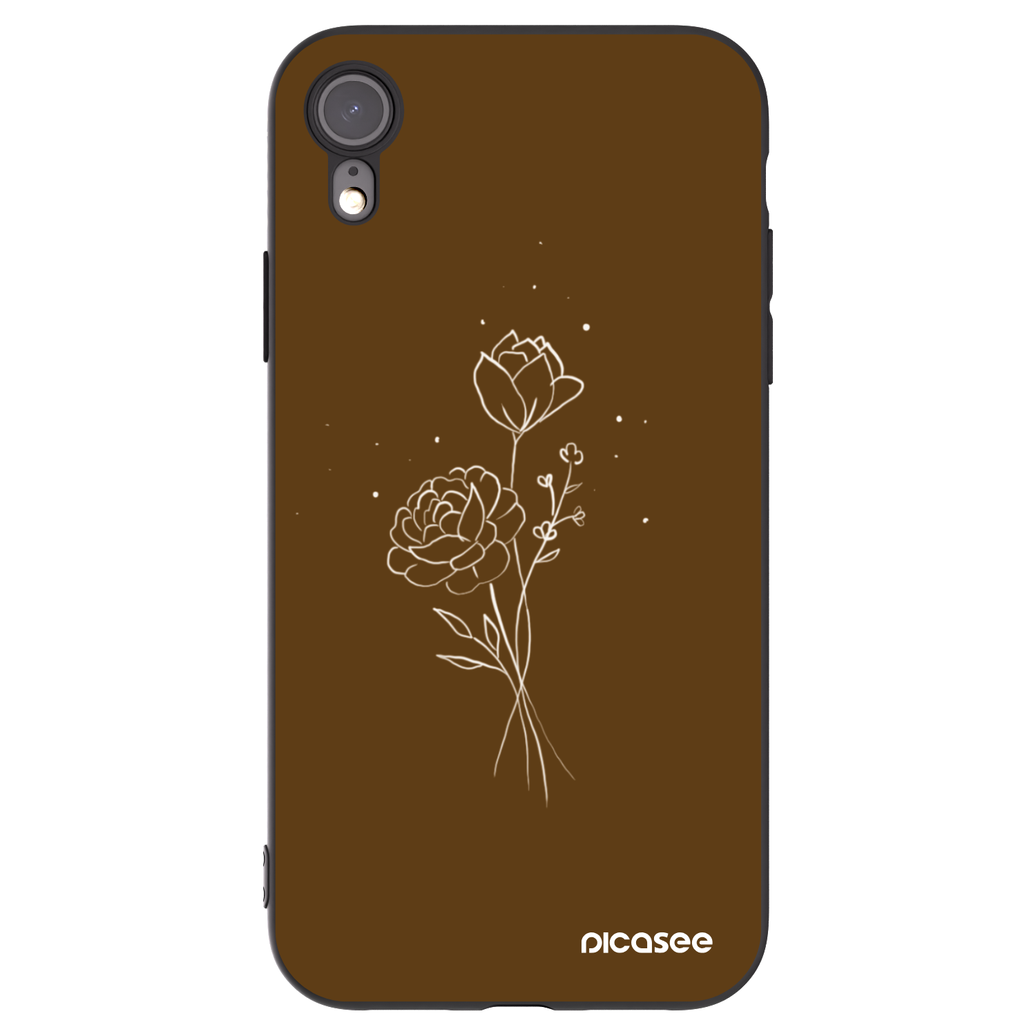 Picasee crna silikonska maskica za Apple iPhone XR - Brown flowers