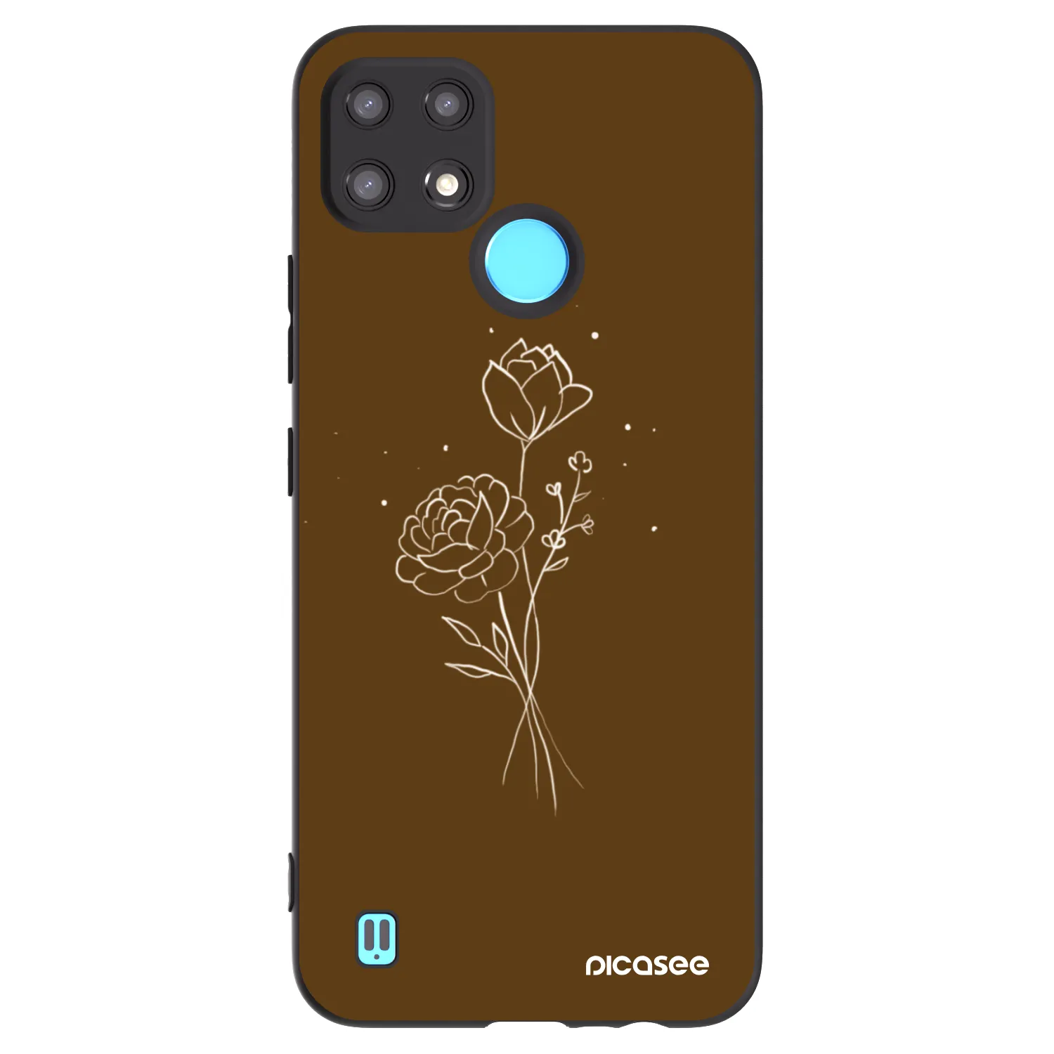 Picasee crna silikonska maskica za Realme C21 - Brown flowers
