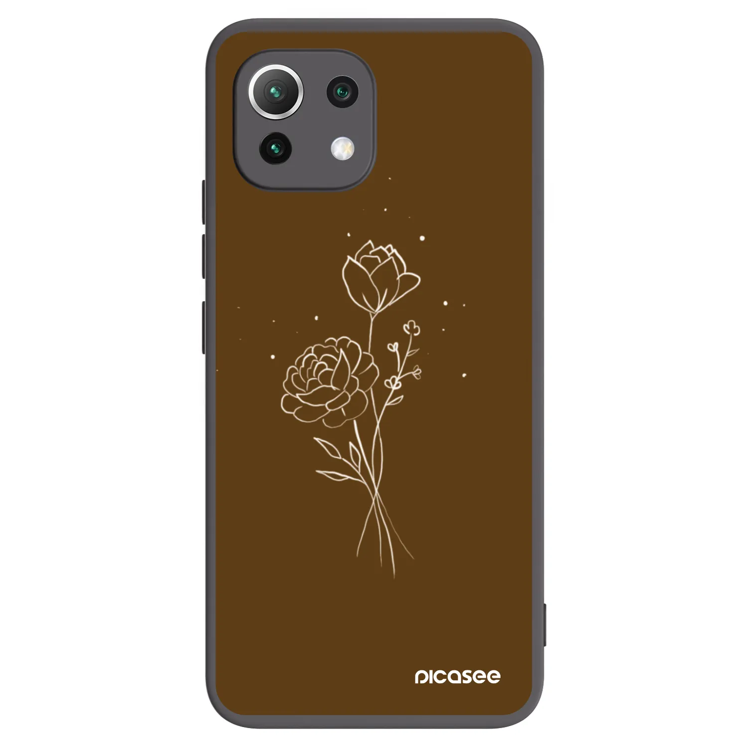 Picasee crna silikonska maskica za Xiaomi 11 Lite 5G NE - Brown flowers