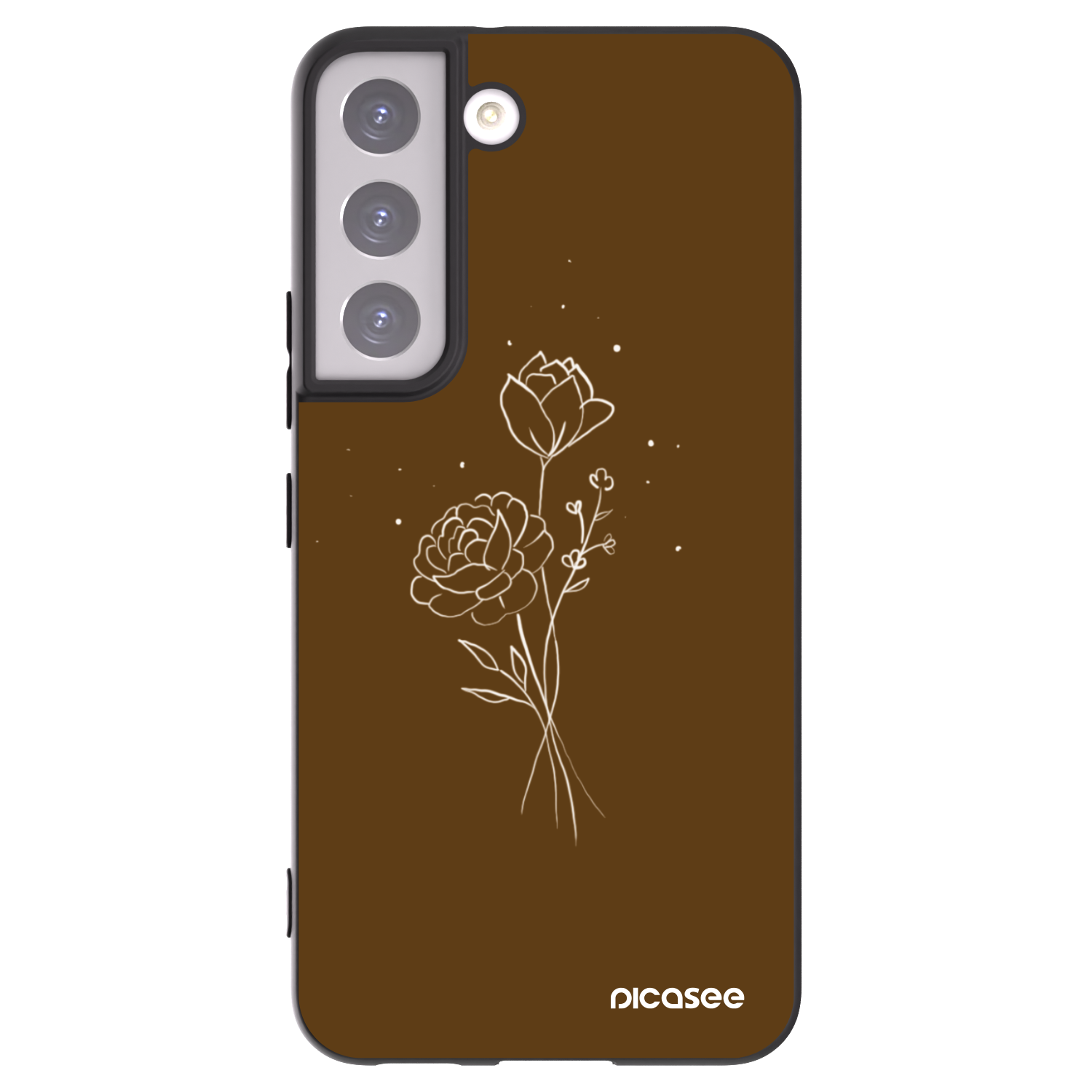 Picasee crna silikonska maskica za Samsung Galaxy S22 5G - Brown flowers