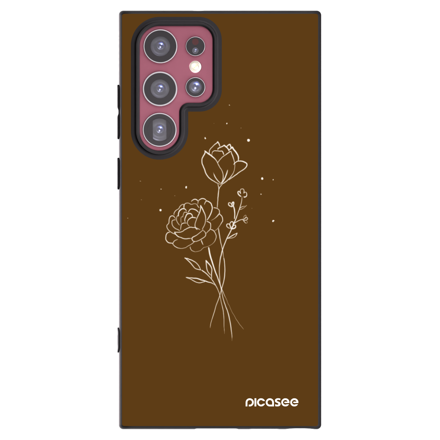 Picasee crna silikonska maskica za Samsung Galaxy S22 Ultra 5G - Brown flowers