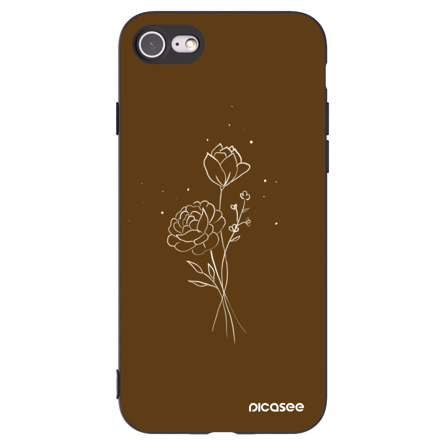Picasee crna silikonska maskica za Apple iPhone SE 2022 - Brown flowers
