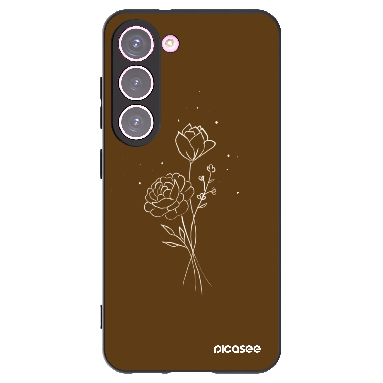 Picasee crna silikonska maskica za Samsung Galaxy S23 5G - Brown flowers