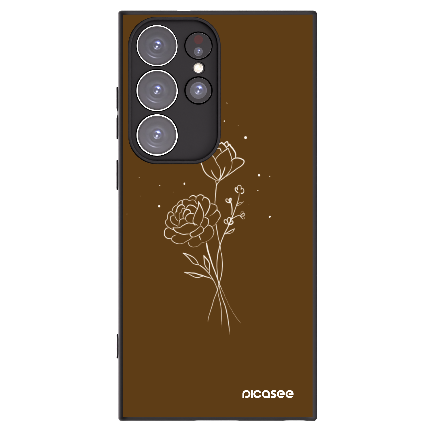 Picasee crna silikonska maskica za Samsung Galaxy S23 Ultra 5G - Brown flowers
