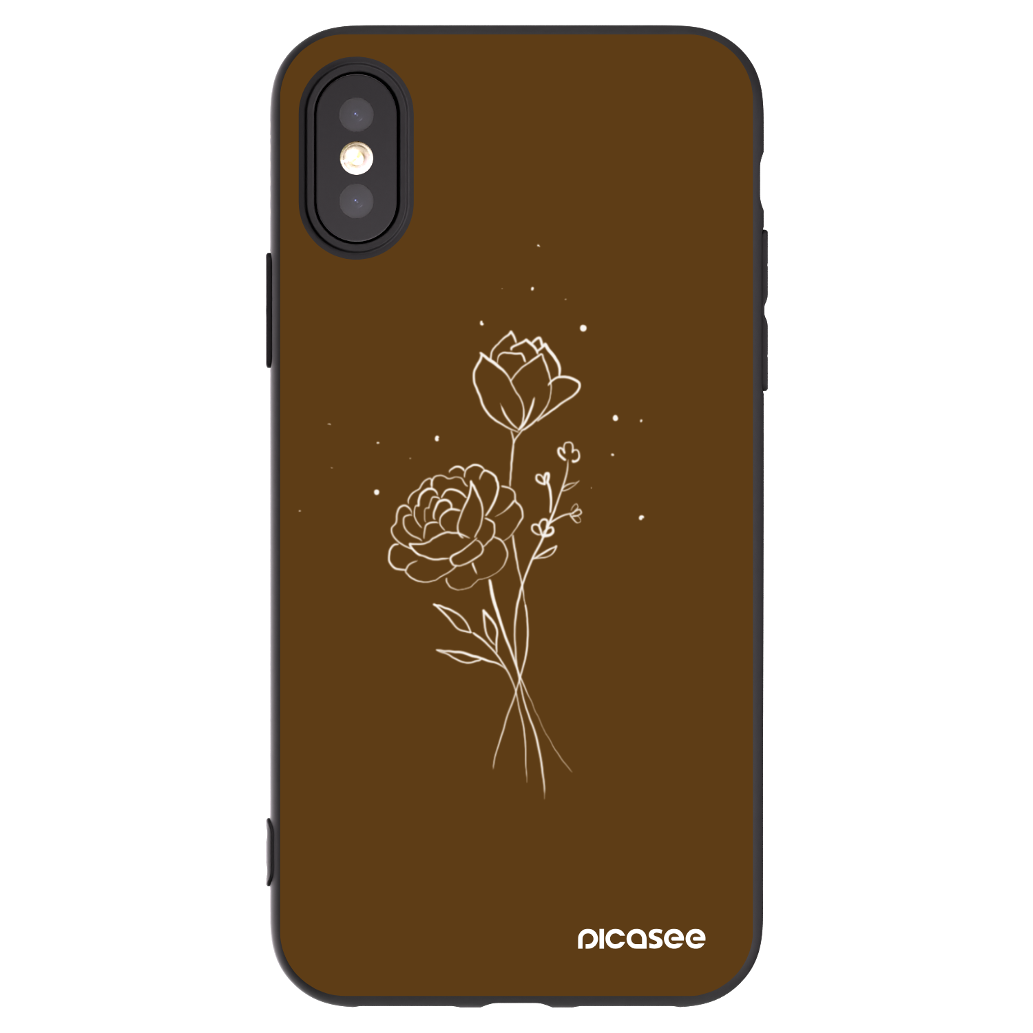 Picasee crna silikonska maskica za Apple iPhone X/XS - Brown flowers