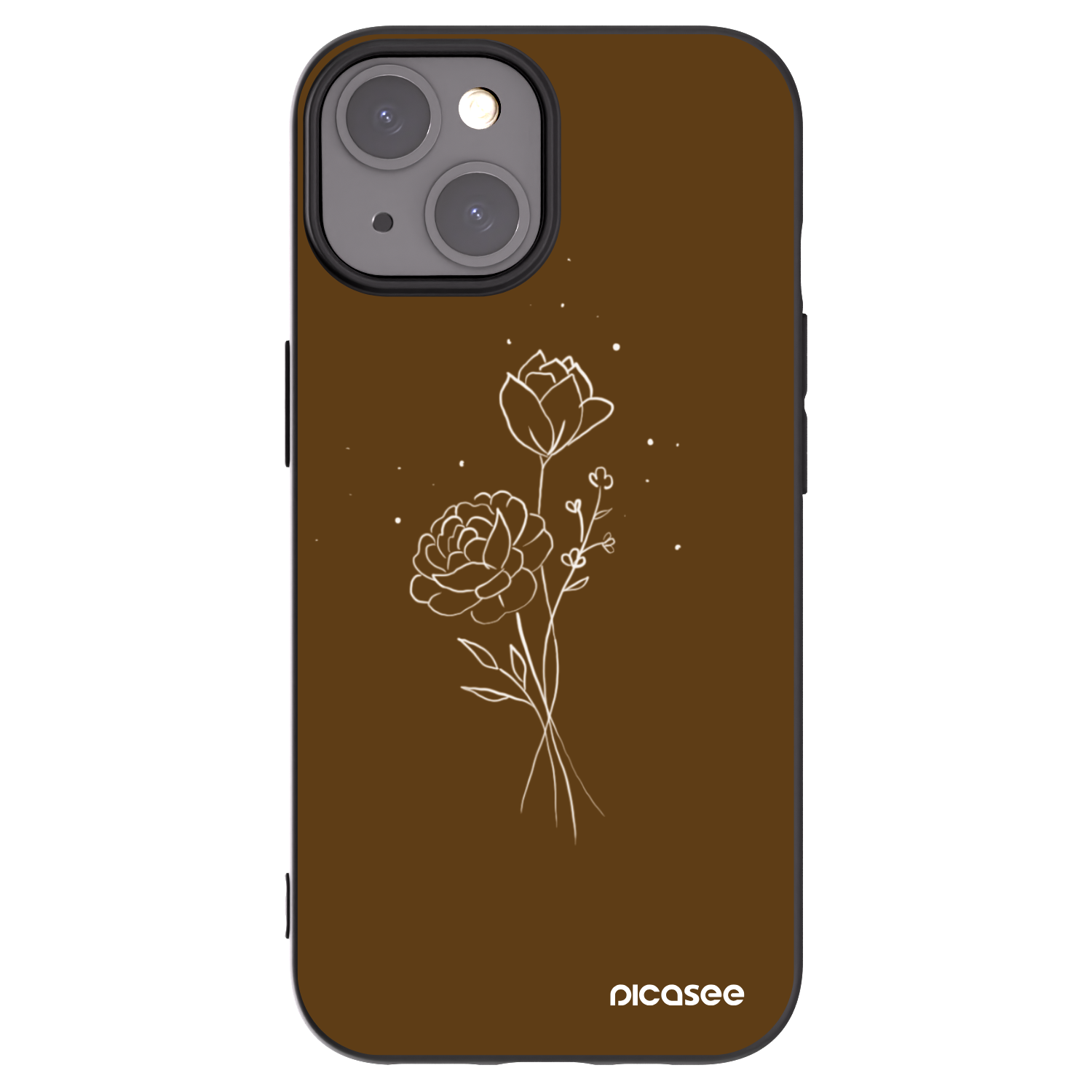 Picasee crna silikonska maskica za Apple iPhone 15 - Brown flowers